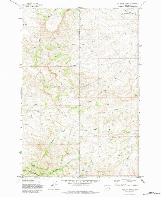 Classic USGS McClure Creek Montana 7.5'x7.5' Topo Map Image