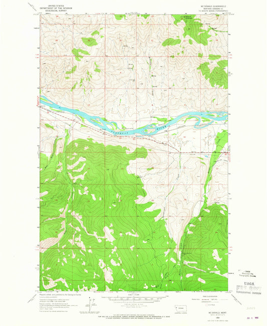 Classic USGS McDonald Montana 7.5'x7.5' Topo Map Image