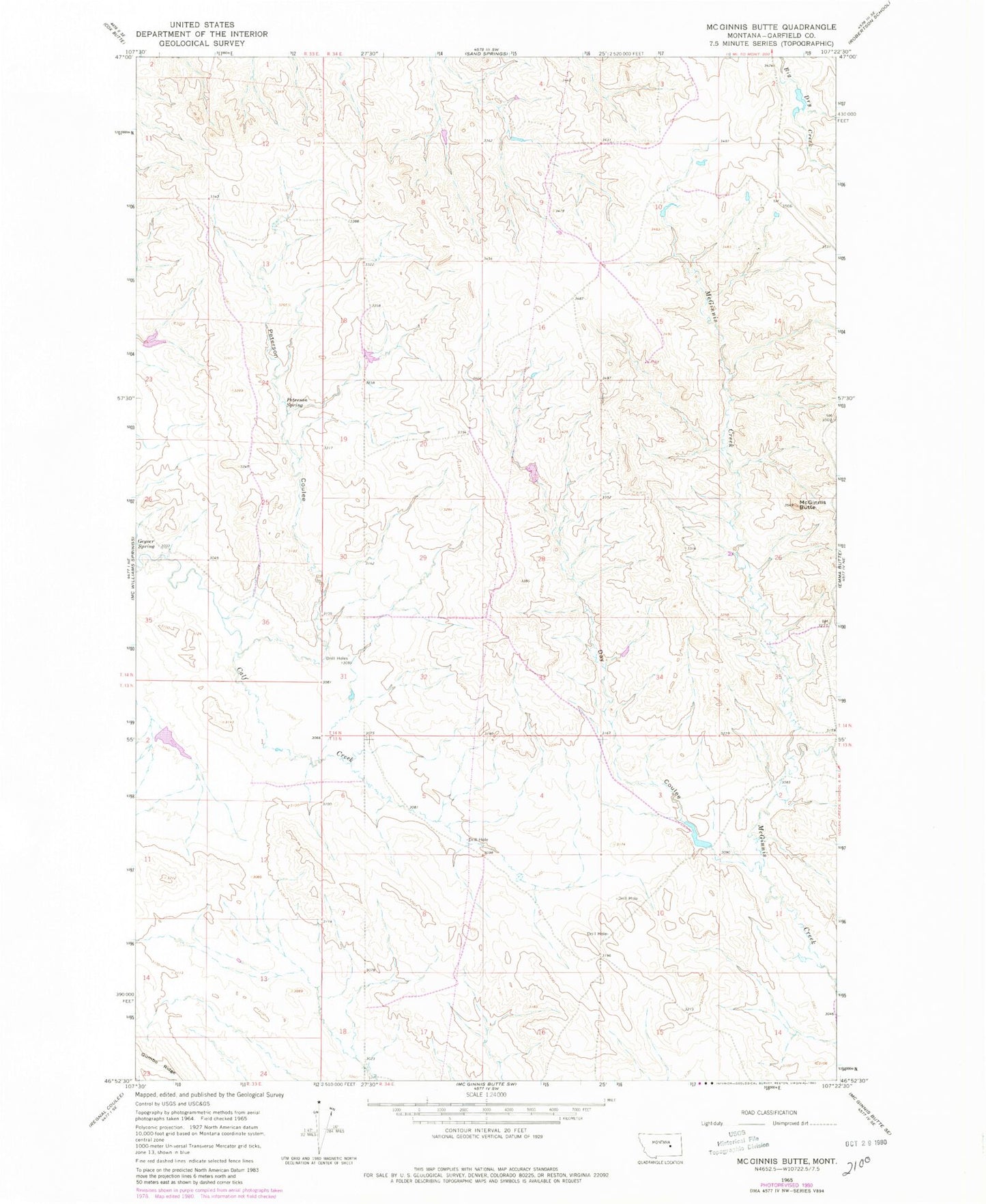 Classic USGS McGinnis Butte Montana 7.5'x7.5' Topo Map Image