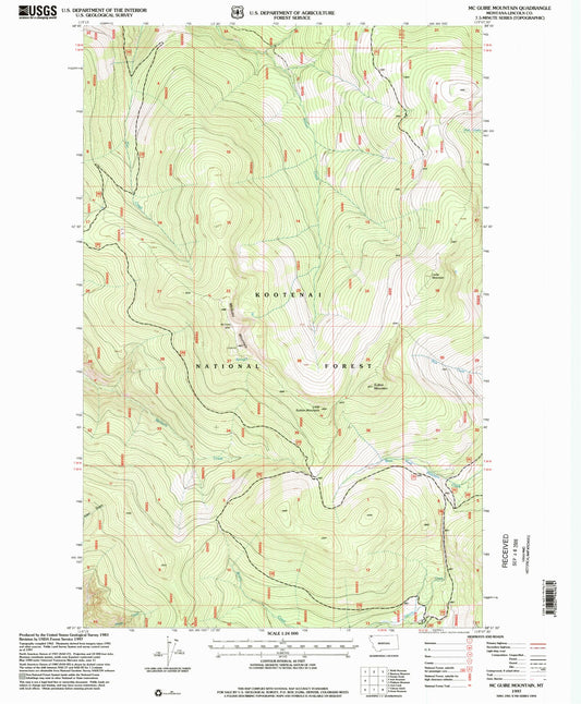 Classic USGS McGuire Mountain Montana 7.5'x7.5' Topo Map Image