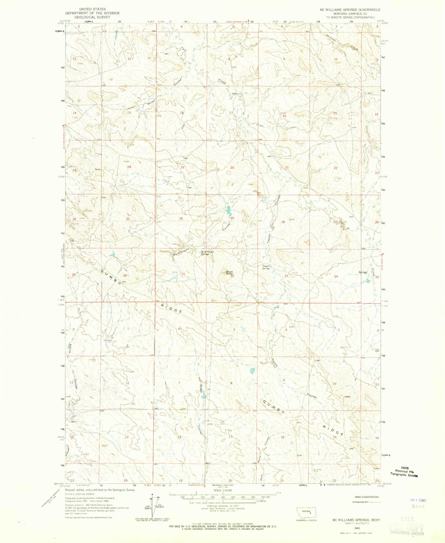 Classic USGS McWilliams Springs Montana 7.5'x7.5' Topo Map Image