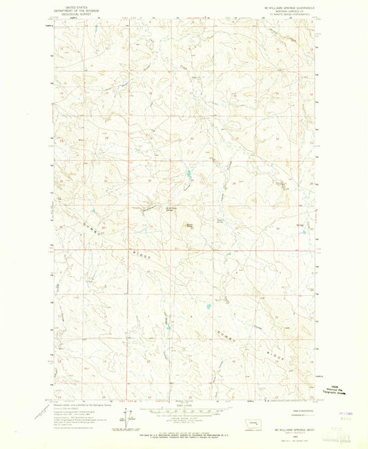 Classic USGS McWilliams Springs Montana 7.5'x7.5' Topo Map Image