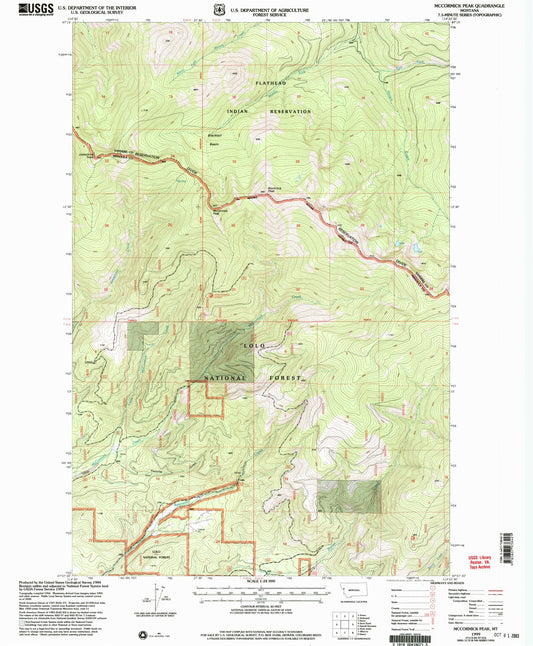 Classic USGS McCormick Peak Montana 7.5'x7.5' Topo Map Image