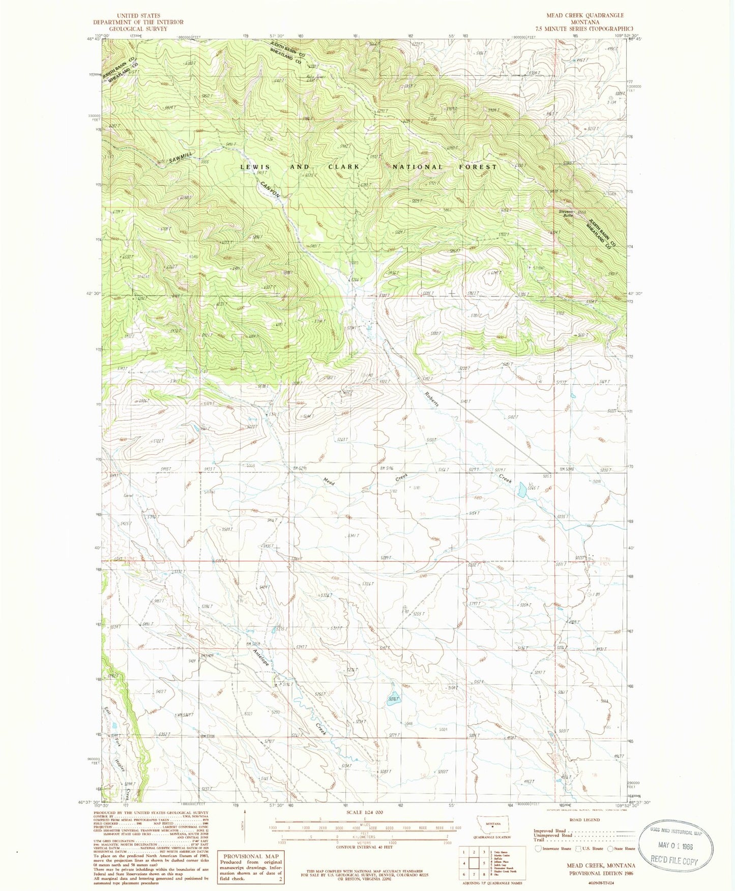 Classic USGS Mead Creek Montana 7.5'x7.5' Topo Map Image