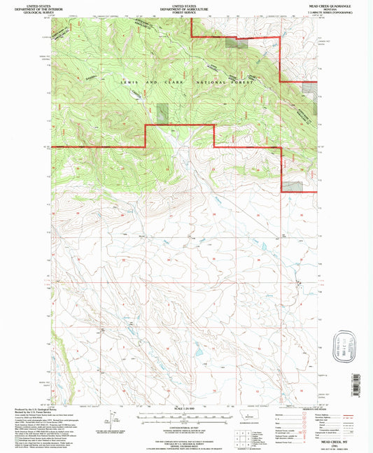 Classic USGS Mead Creek Montana 7.5'x7.5' Topo Map Image