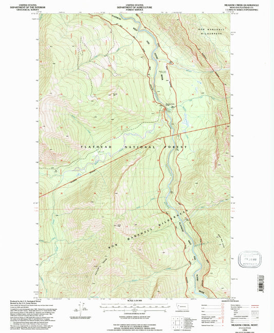 Classic USGS Meadow Creek Montana 7.5'x7.5' Topo Map Image