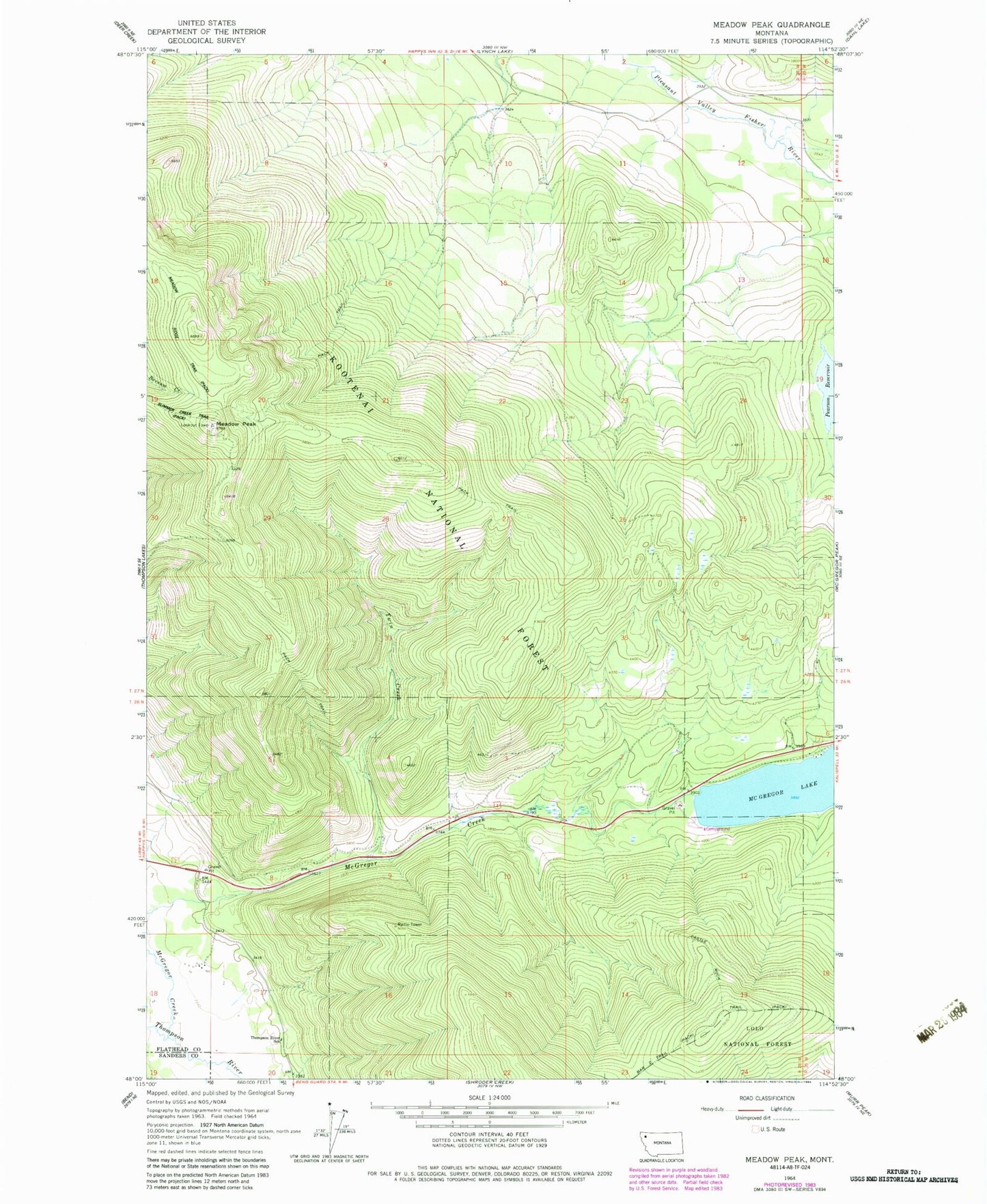 Classic USGS Meadow Peak Montana 7.5'x7.5' Topo Map Image