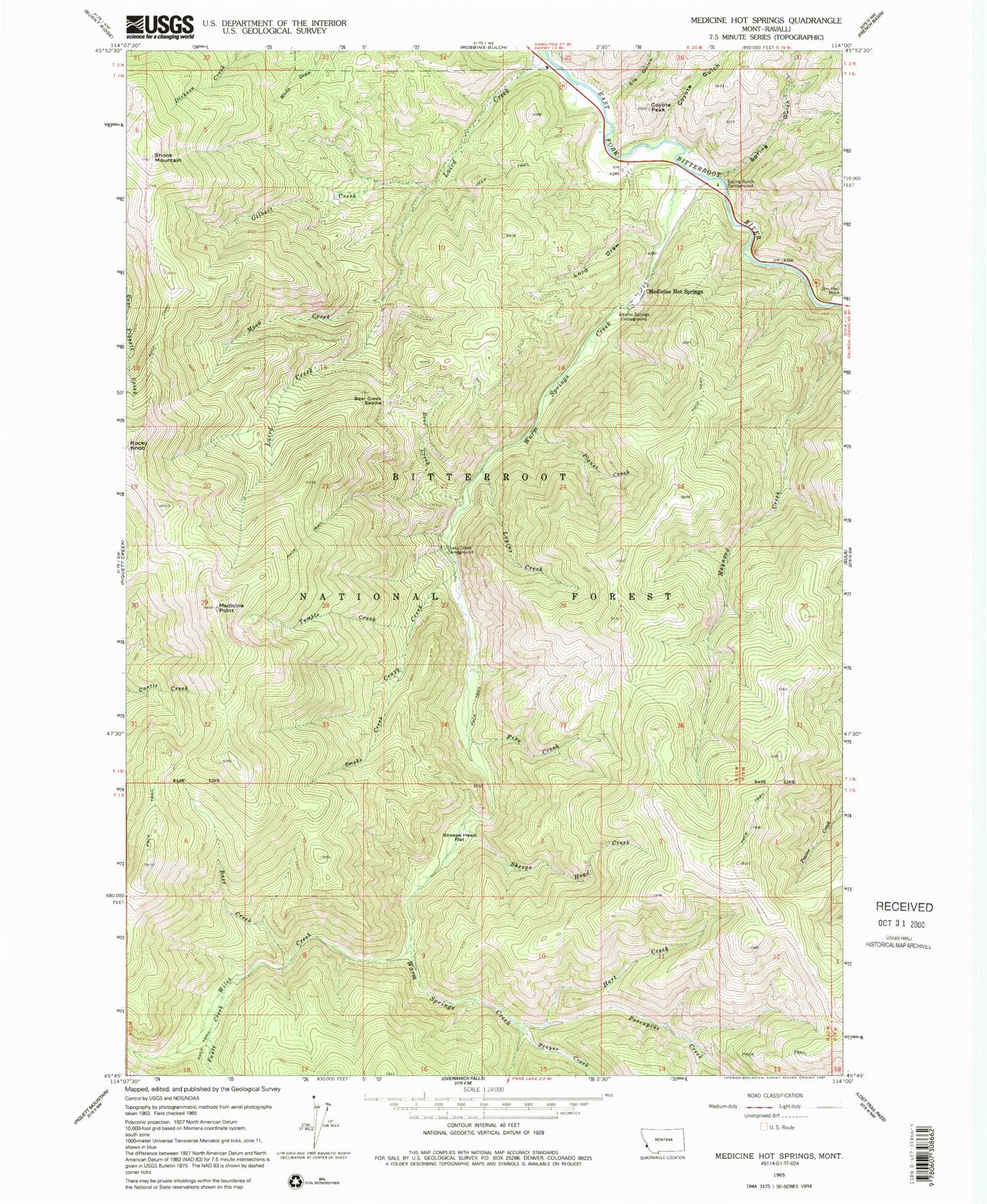 Classic USGS Medicine Hot Springs Montana 7.5'x7.5' Topo Map Image