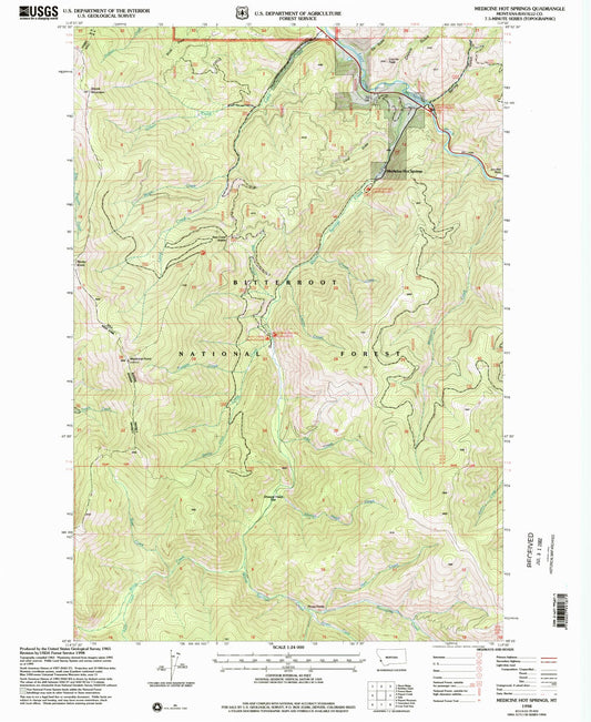 Classic USGS Medicine Hot Springs Montana 7.5'x7.5' Topo Map Image