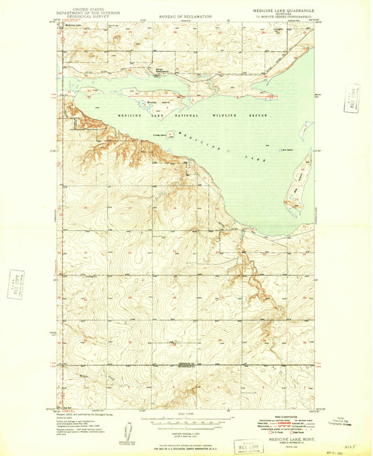 Classic USGS Medicine Lake Montana 7.5'x7.5' Topo Map Image