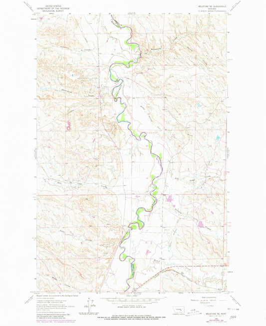Classic USGS Melstone NE Montana 7.5'x7.5' Topo Map Image