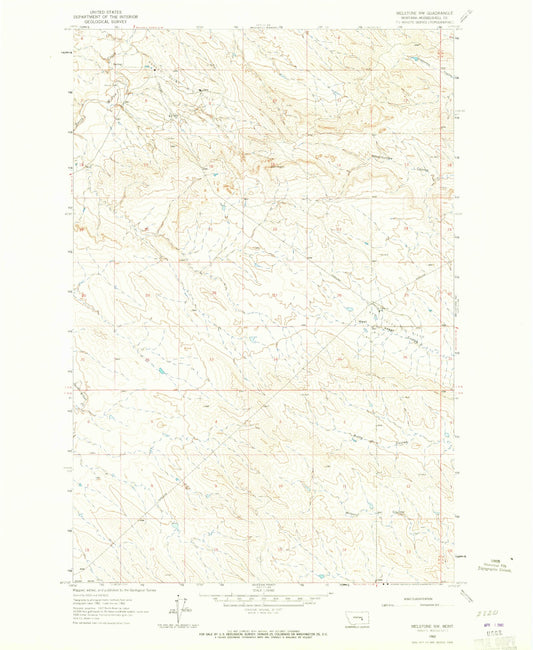 Classic USGS Melstone NW Montana 7.5'x7.5' Topo Map Image