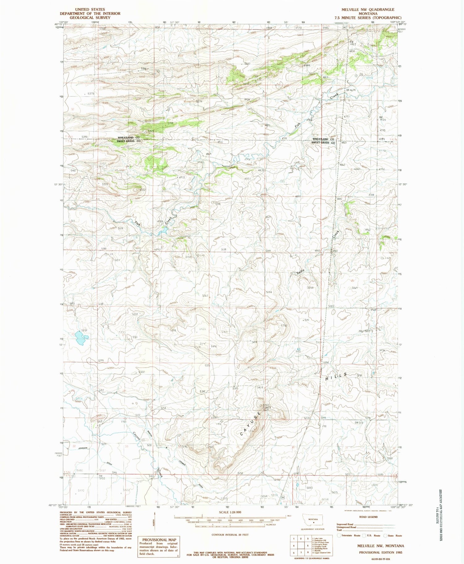 Classic USGS Melville NW Montana 7.5'x7.5' Topo Map Image