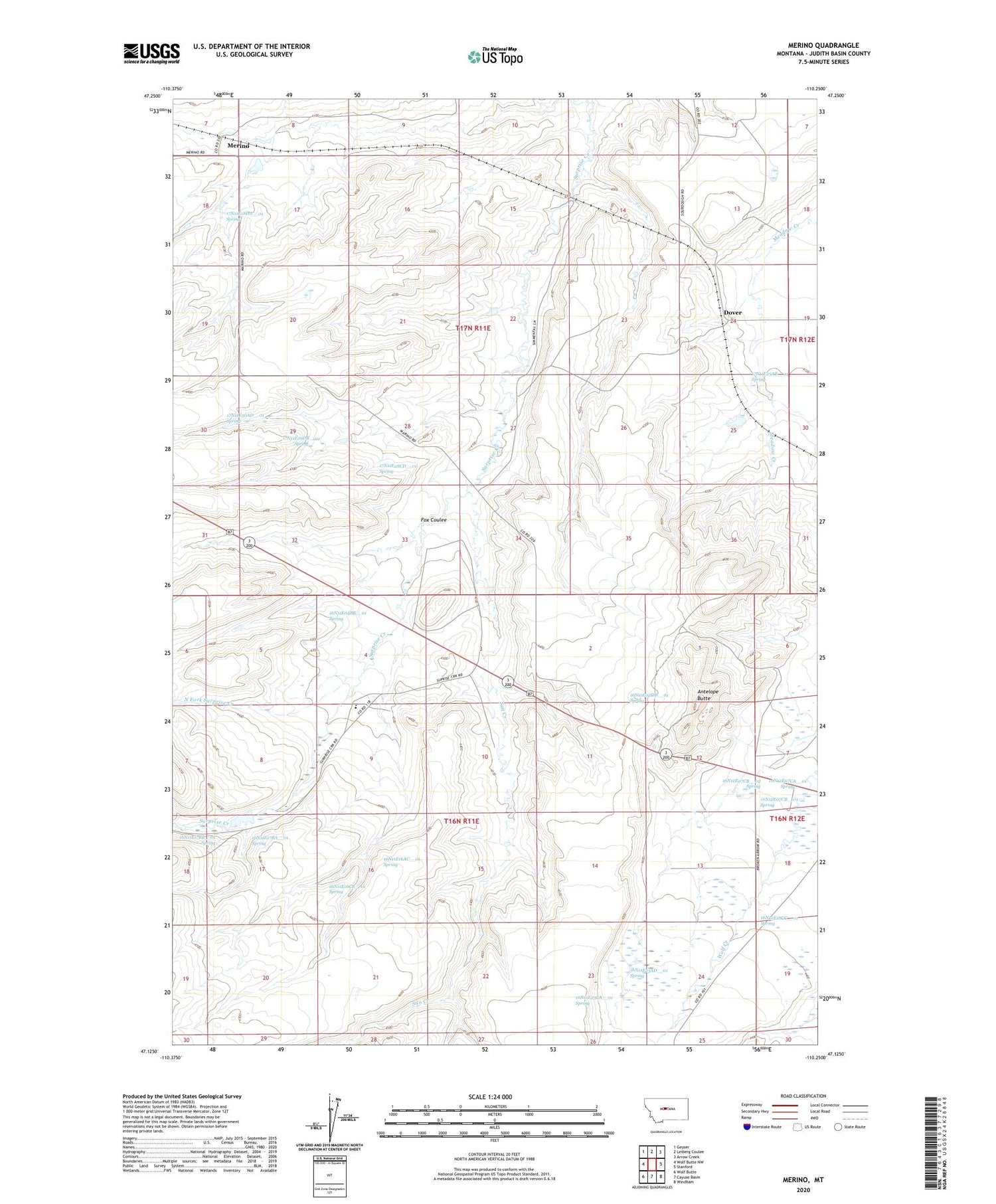Merino Montana US Topo Map Image