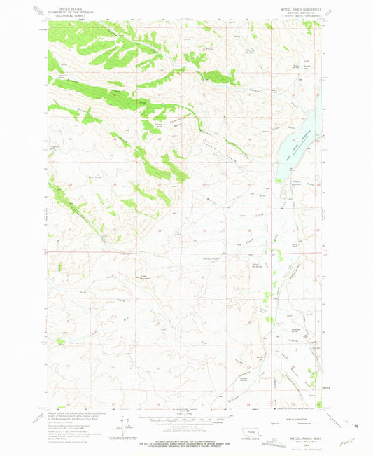 Classic USGS Metzel Ranch Montana 7.5'x7.5' Topo Map Image