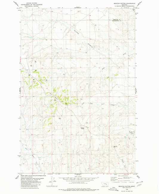 Classic USGS Mexican Buttes Montana 7.5'x7.5' Topo Map Image