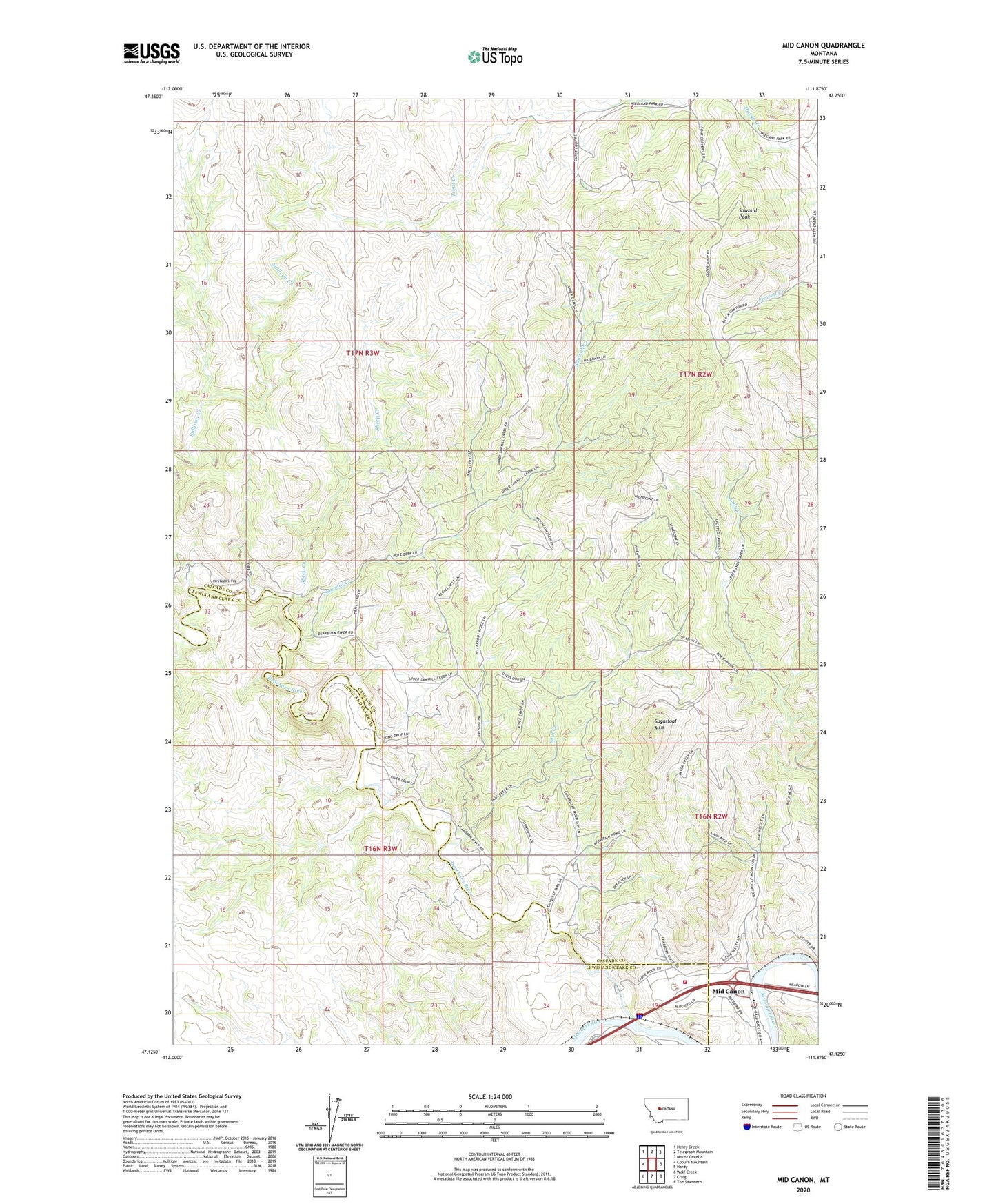 Mid Canon Montana US Topo Map Image