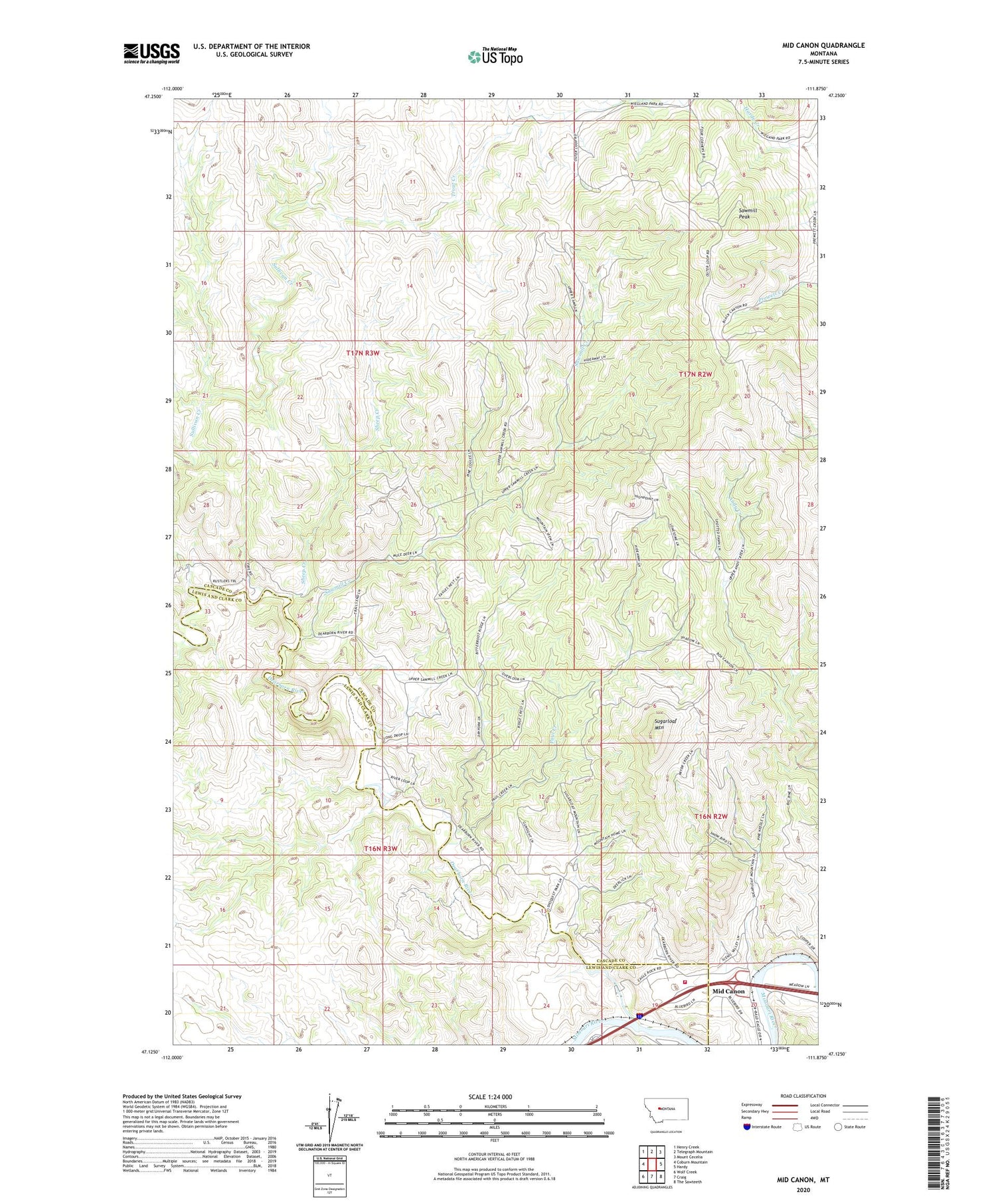 Mid Canon Montana US Topo Map Image
