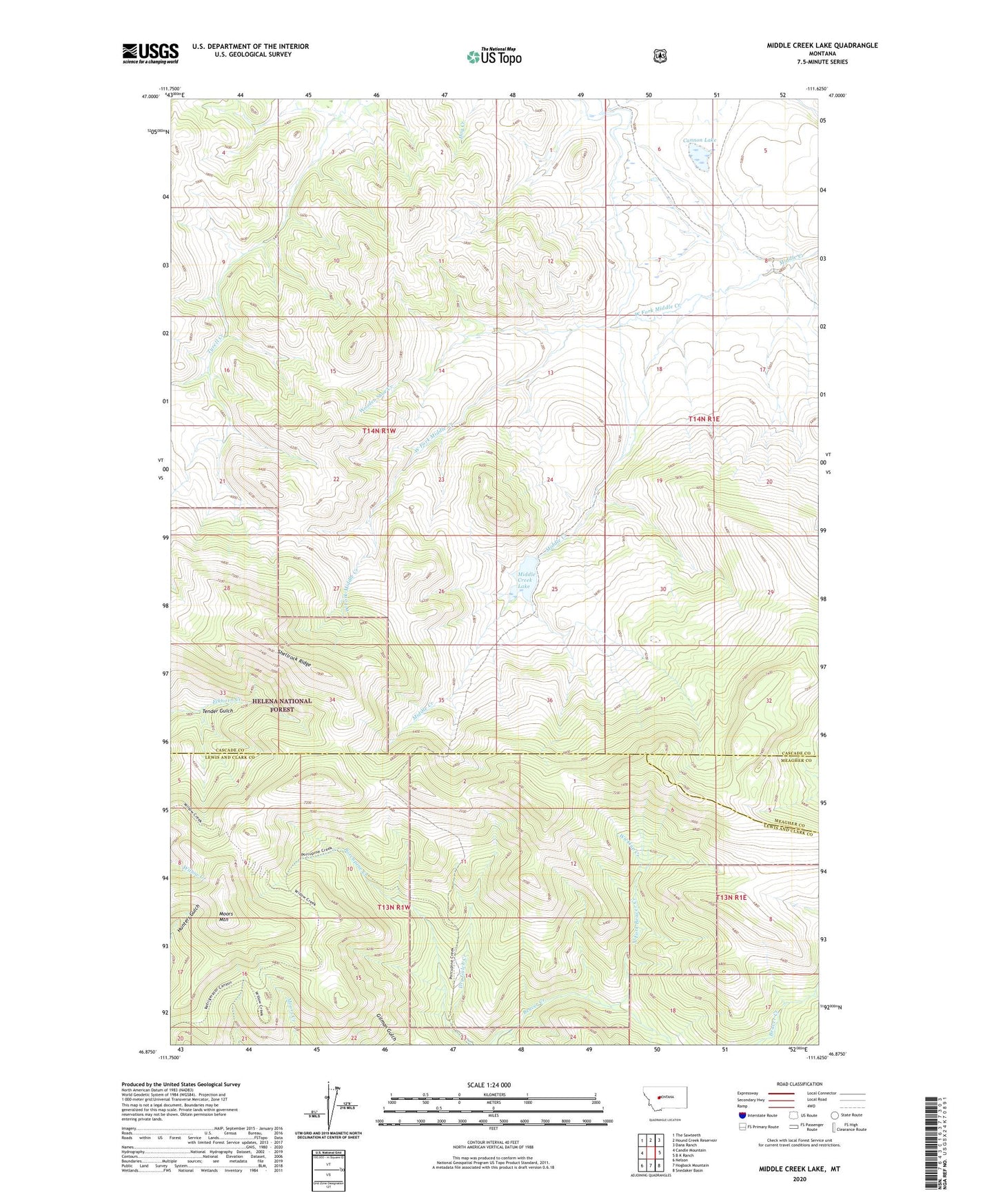Middle Creek Lake Montana US Topo Map Image