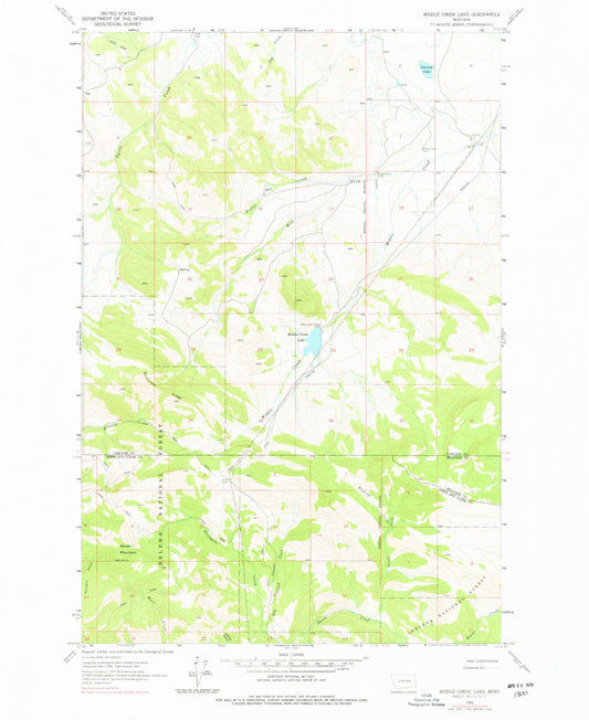 Classic USGS Middle Creek Lake Montana 7.5'x7.5' Topo Map Image