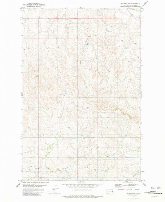 Classic USGS Mildred NE Montana 7.5'x7.5' Topo Map Image