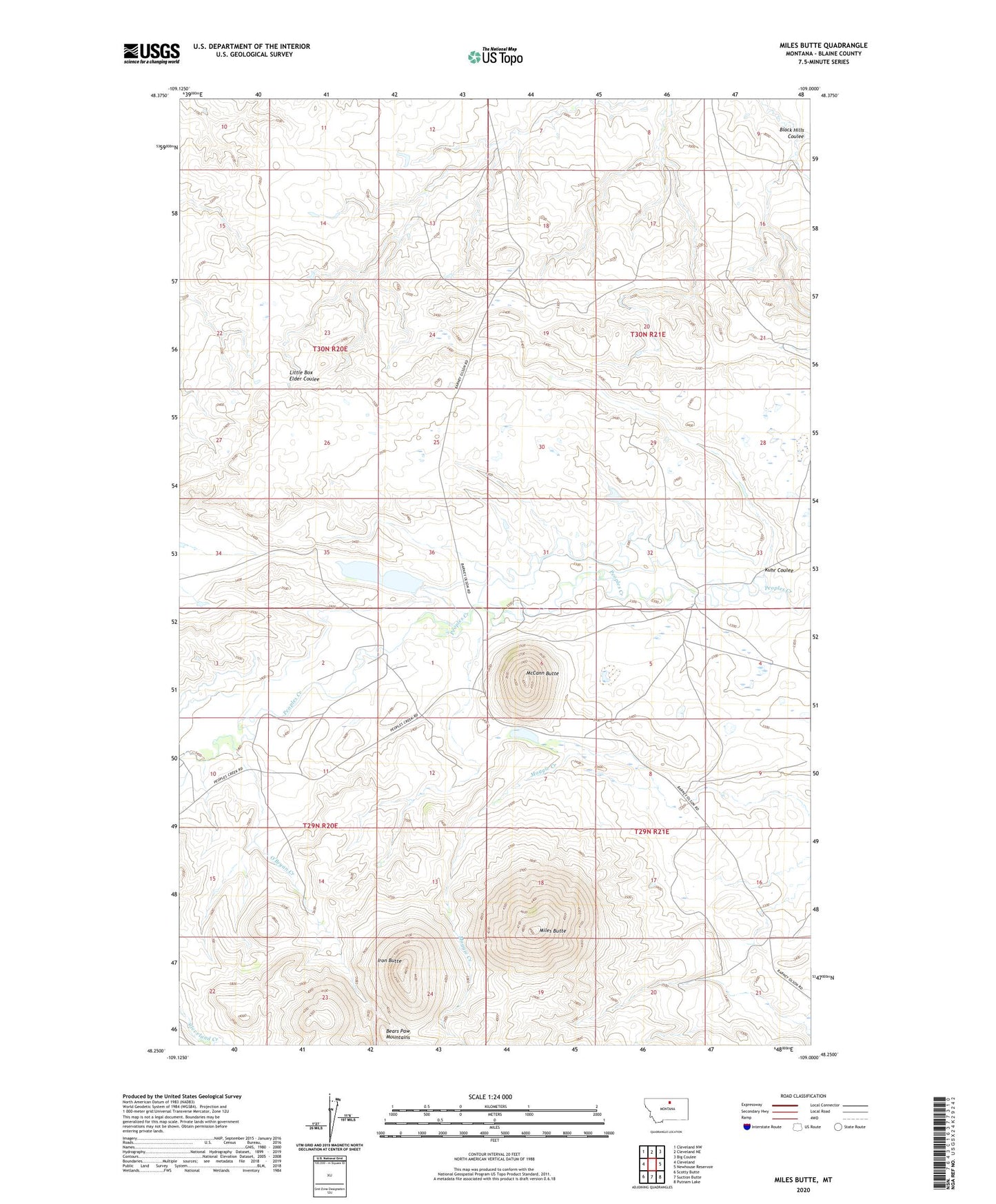 Miles Butte Montana US Topo Map Image