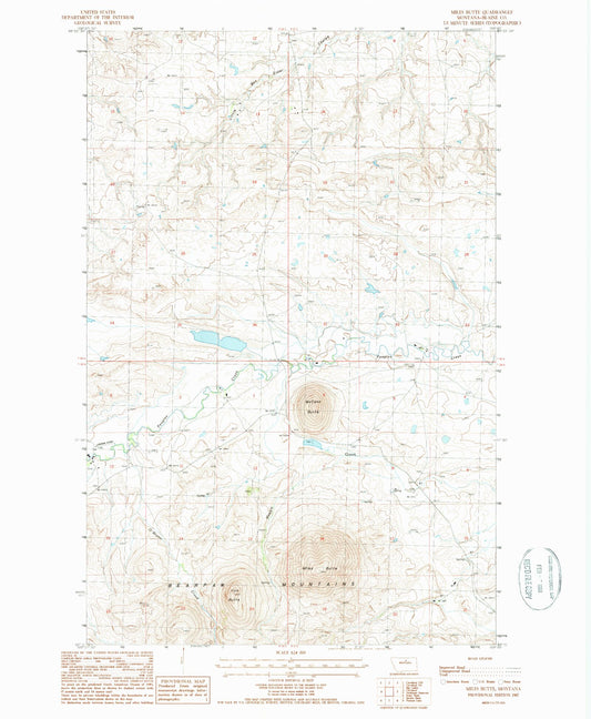 Classic USGS Miles Butte Montana 7.5'x7.5' Topo Map Image