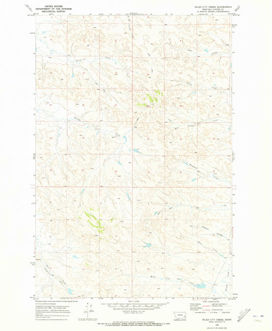 Classic USGS Miles City Creek Montana 7.5'x7.5' Topo Map Image