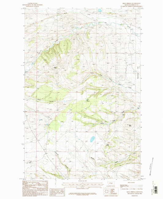 Classic USGS Milk Springs Montana 7.5'x7.5' Topo Map Image