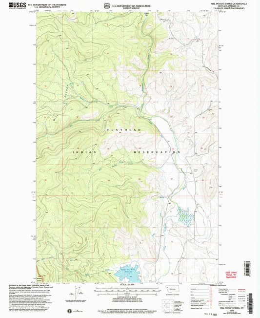 Classic USGS Mill Pocket Creek Montana 7.5'x7.5' Topo Map Image