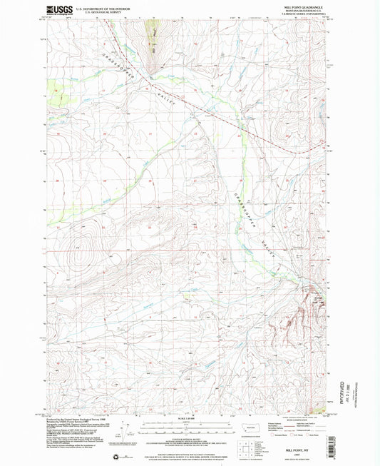 Classic USGS Mill Point Montana 7.5'x7.5' Topo Map Image