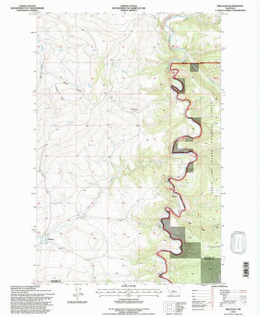 Classic USGS Millegan Montana 7.5'x7.5' Topo Map Image