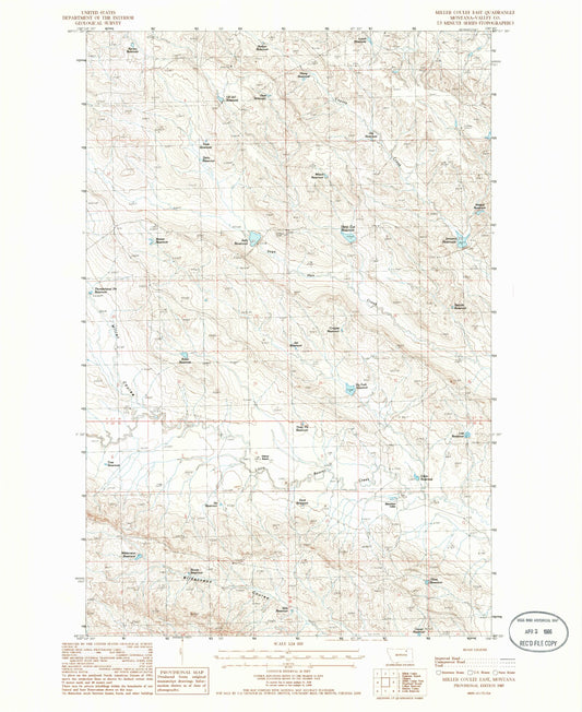 Classic USGS Miller Coulee East Montana 7.5'x7.5' Topo Map Image