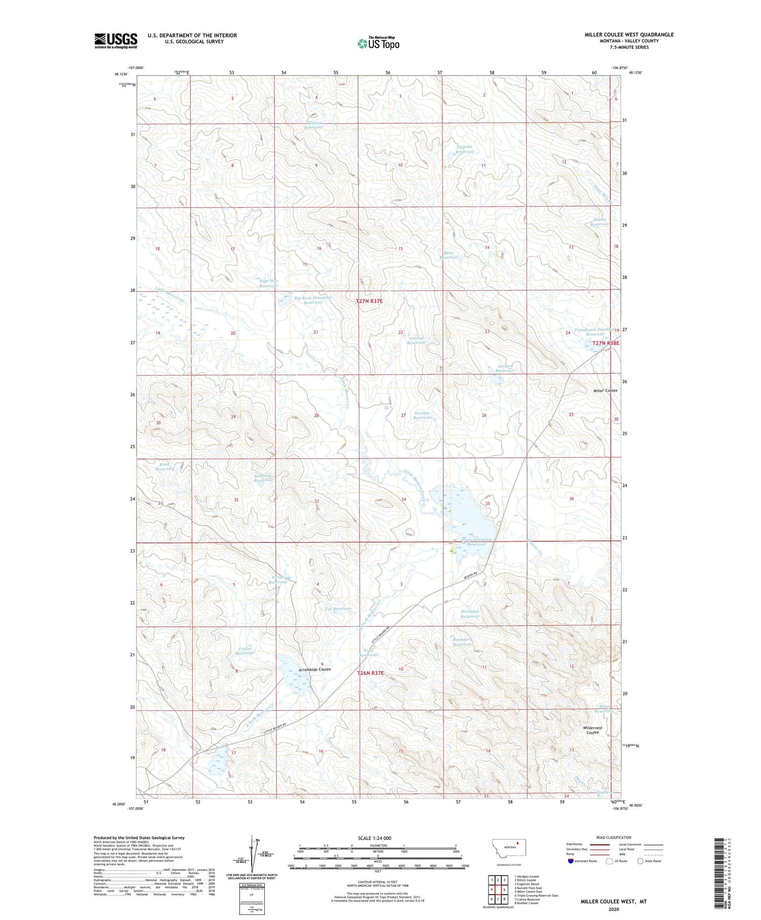 Miller Coulee West Montana US Topo Map Image