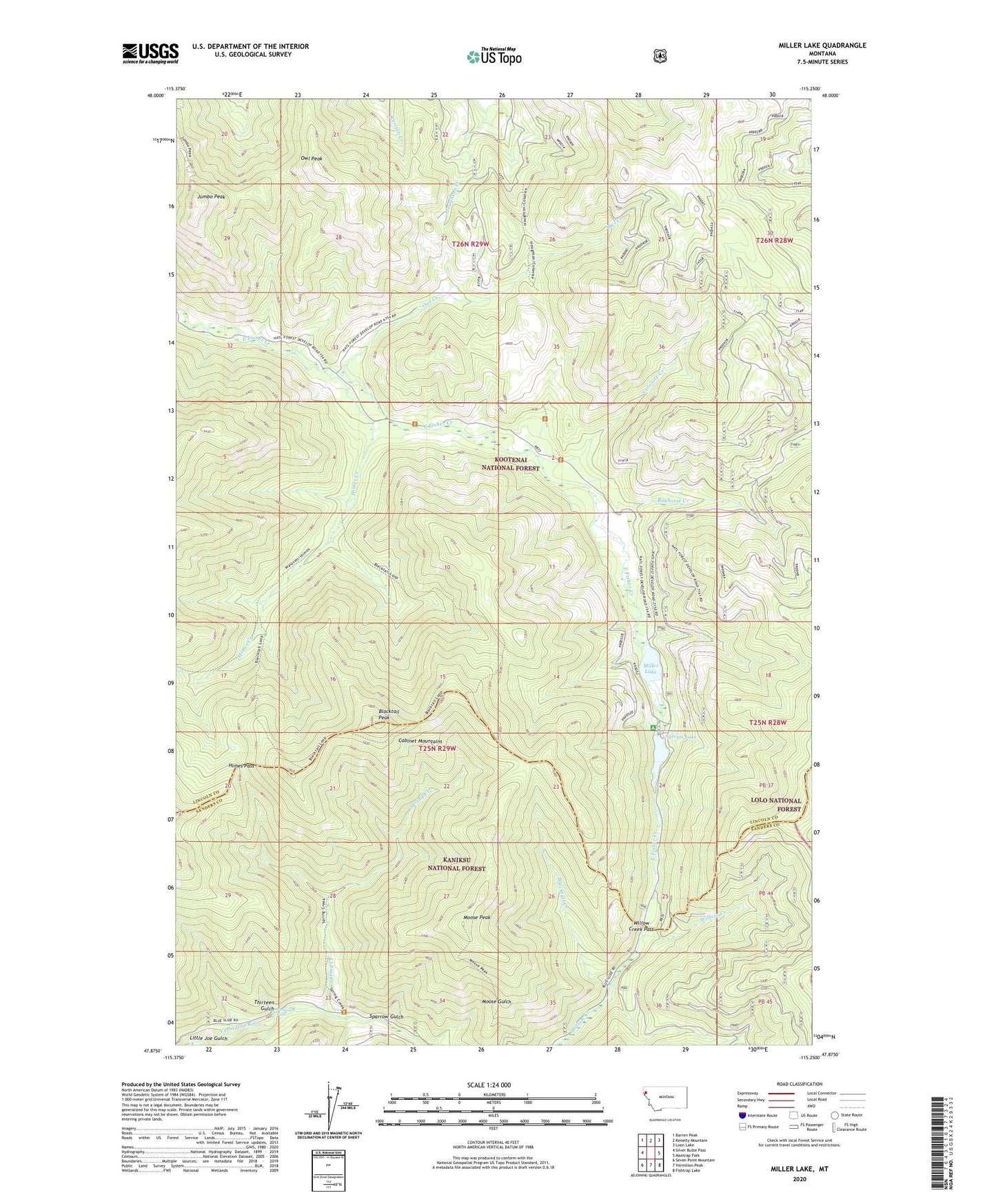 Miller Lake Montana US Topo Map Image