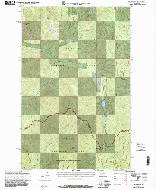 Classic USGS Miller Lake Montana 7.5'x7.5' Topo Map Image