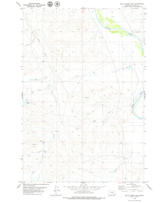 Classic USGS Mills Creek East Montana 7.5'x7.5' Topo Map Image