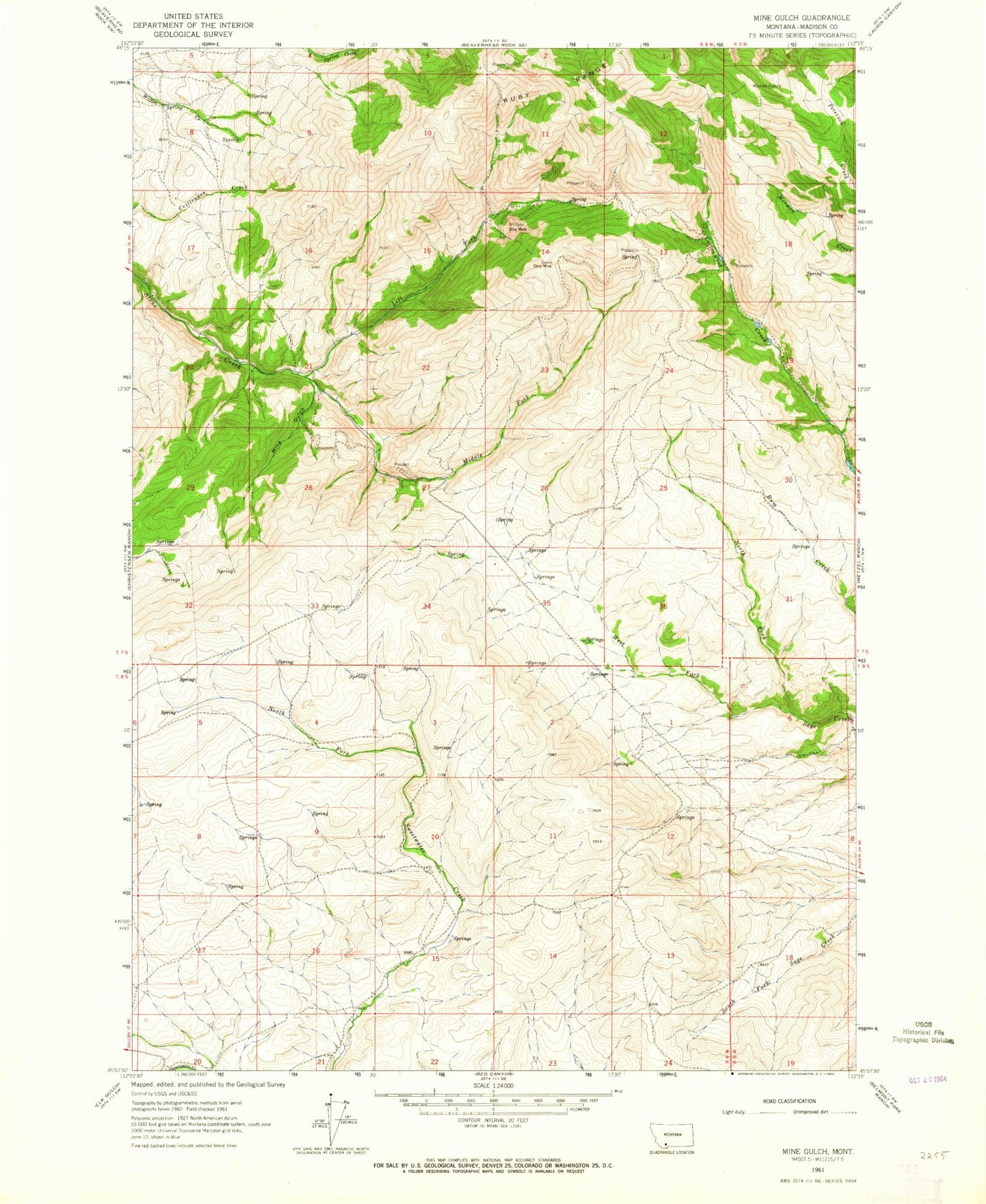 Classic USGS Mine Gulch Montana 7.5'x7.5' Topo Map Image