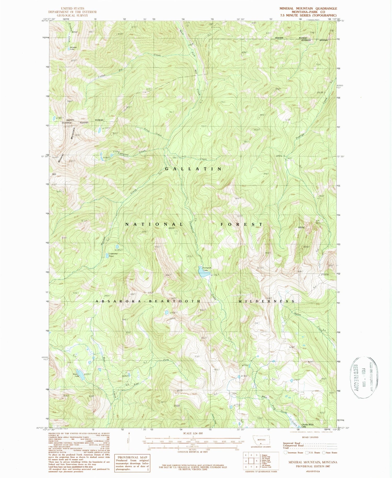 Classic USGS Mineral Mountain Montana 7.5'x7.5' Topo Map Image