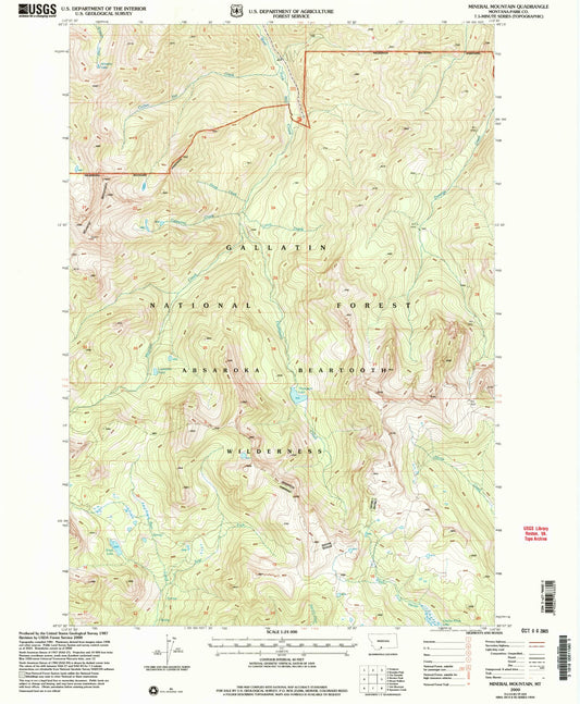 Classic USGS Mineral Mountain Montana 7.5'x7.5' Topo Map Image