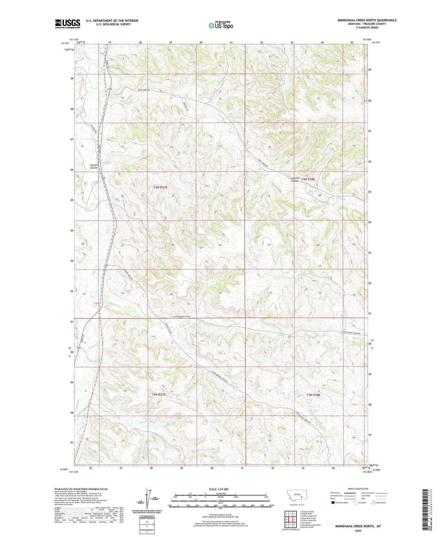 Minnehaha Creek North Montana US Topo Map Image