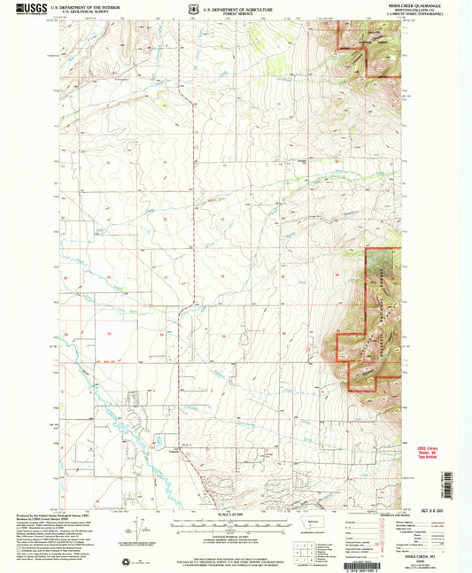Classic USGS Miser Creek Montana 7.5'x7.5' Topo Map Image