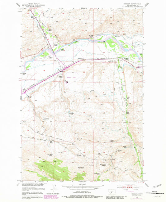 Classic USGS Mission Montana 7.5'x7.5' Topo Map Image