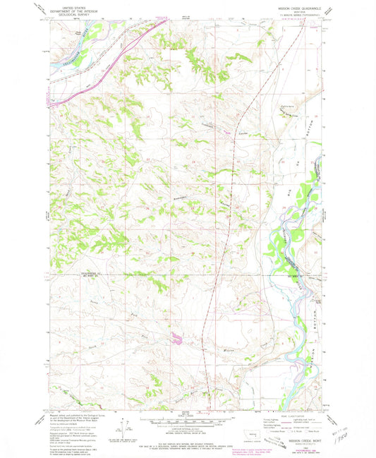 Classic USGS Mission Creek Montana 7.5'x7.5' Topo Map Image