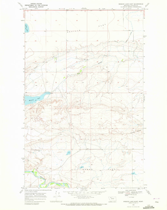 Classic USGS Mission Lake East Montana 7.5'x7.5' Topo Map Image