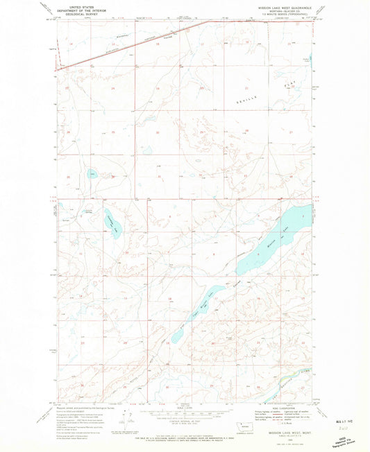Classic USGS Mission Lake West Montana 7.5'x7.5' Topo Map Image