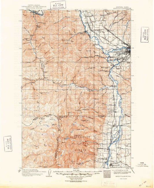 Historic 1912 Missoula Montana 30'x30' Topo Map Image