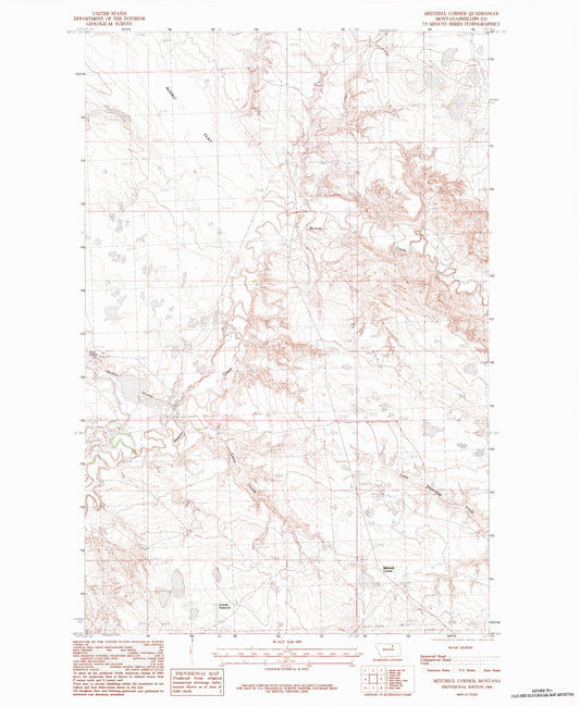 Classic USGS Mitchell Corner Montana 7.5'x7.5' Topo Map Image