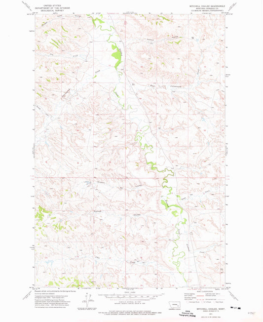 Classic USGS Mitchell Coulee Montana 7.5'x7.5' Topo Map Image