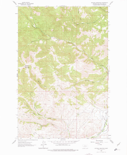 Classic USGS Mitchell Mountain Montana 7.5'x7.5' Topo Map Image